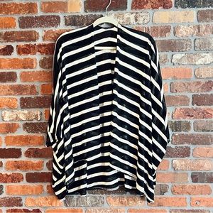 Kimono coverup sheer black white striped flowy oversized boxy cardigan wrap OS